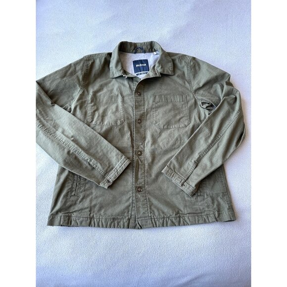 Prana Jacket Mens Medium Shacket Green Utility Button Down Pockets - Picture 1 of 8
